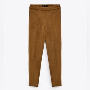 NWT Zara Brown Faux Suede High Rise Leggings Size Medium